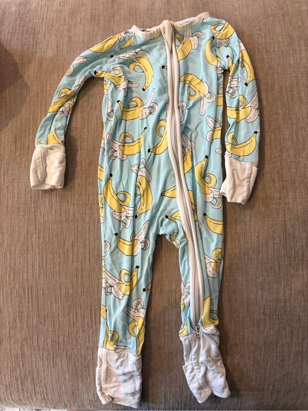 Little Sleepies Blue and Yellow Banana Print One-Piece Footed Pajamas